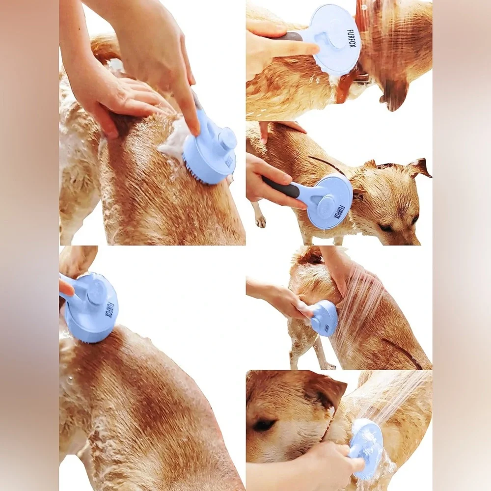 Furfox Cat/ Dog Blue Brush for Shedding, Grooming, Massage, Bathing, Brush NIP
